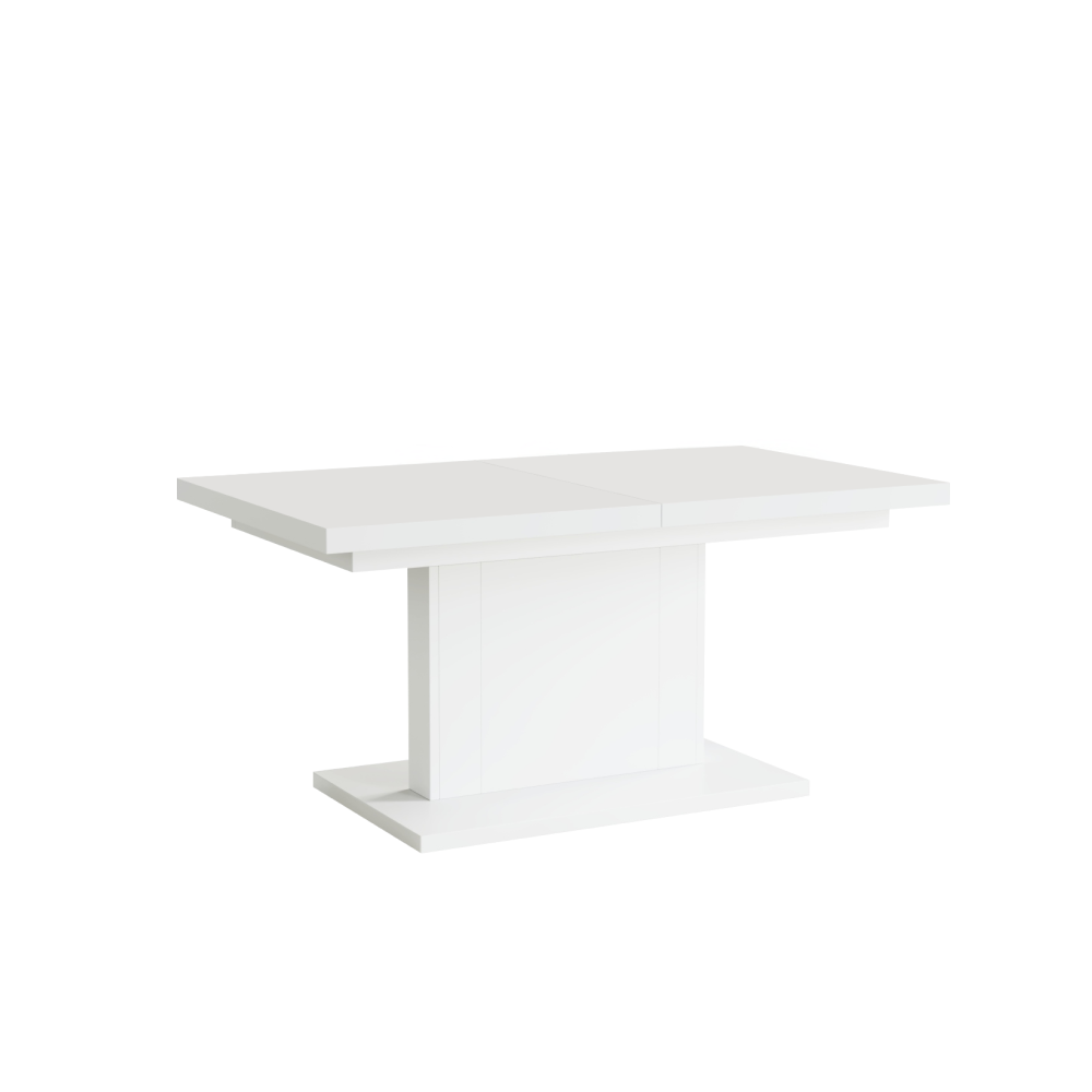 Kihúzható étkező/dohányzóasztal, fehér matt, 120-180x70 cm, OLION