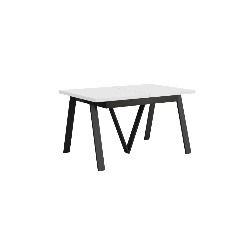 Kihúzható étkezőasztal, matt fehér/fekete, 140-290x90 cm, AVENY