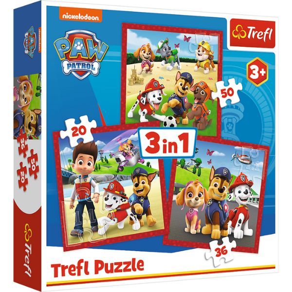 Trefl: Mancs őrjárat 3 az 1-ben puzzle, Boldog kutyik - 20, 36, 50 darabos