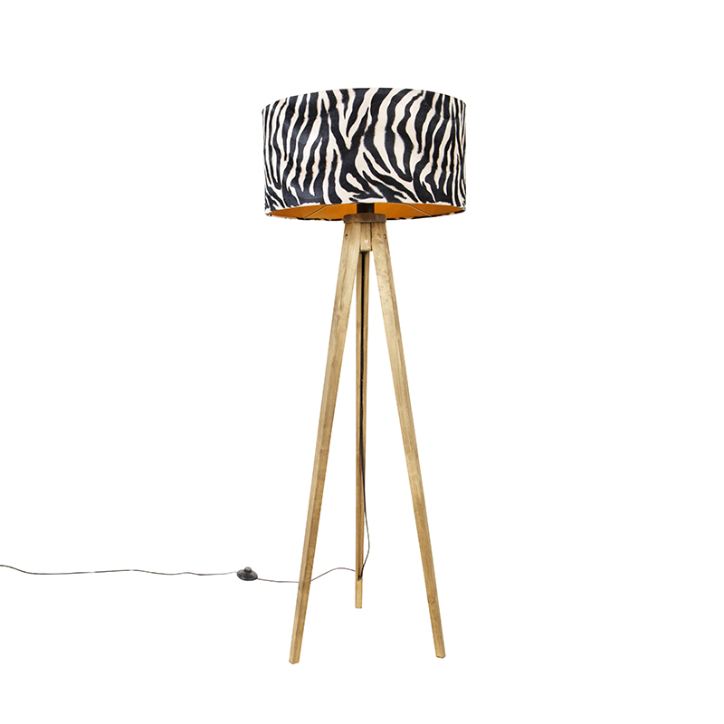 Vintage állólámpa fa árnyékolás zebra design 50 cm - Tripod Classic