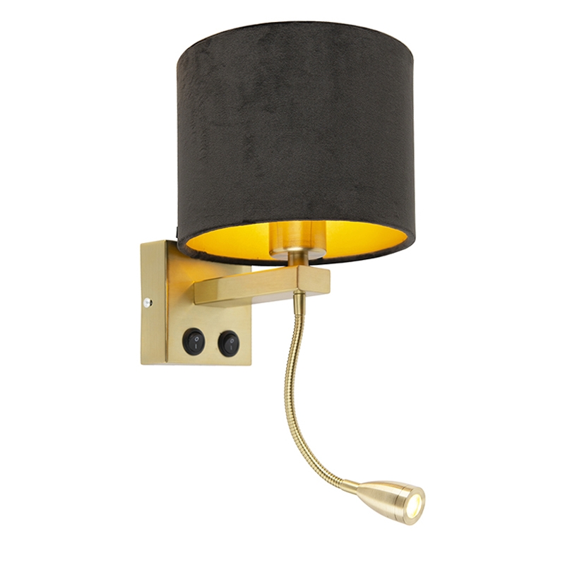 Modern fali lámpa arany / sárgaréz, fekete bársony árnyalattal - Brescia