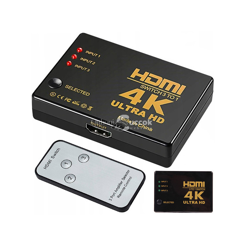 HDMI kapcsoló távirányítóval, 4K UHD, 3 bemenet 1 kimenet - HDMI Switch Splitter