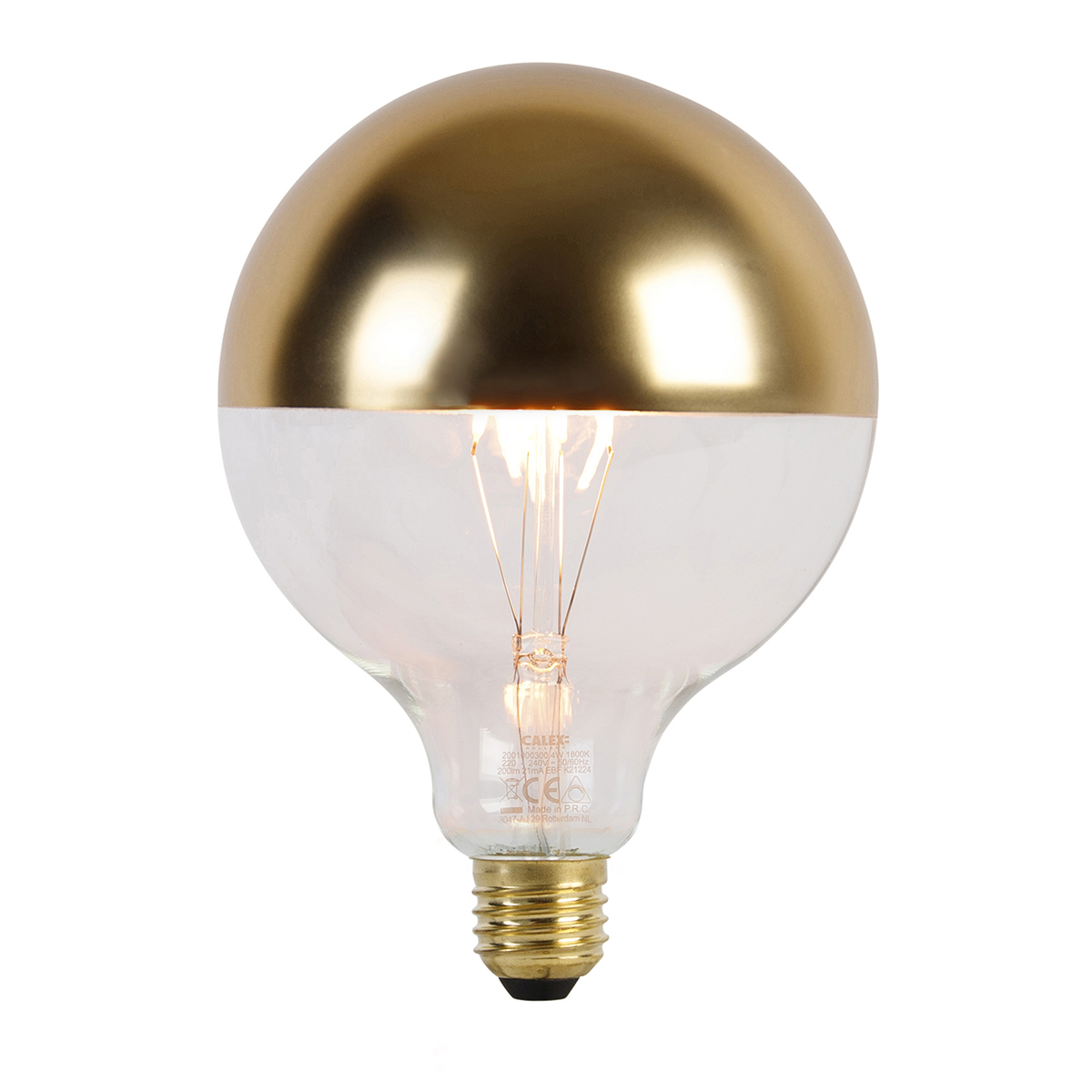 E27 szabályozható LED lámpa G125 felső tükör arany 4W 200 lm 1800K