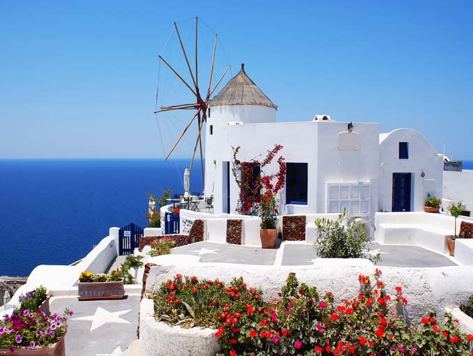 Görög szélmalom - üvegkép