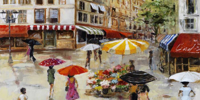 Színes esernyők – kézzel átfestett olajfestmény
