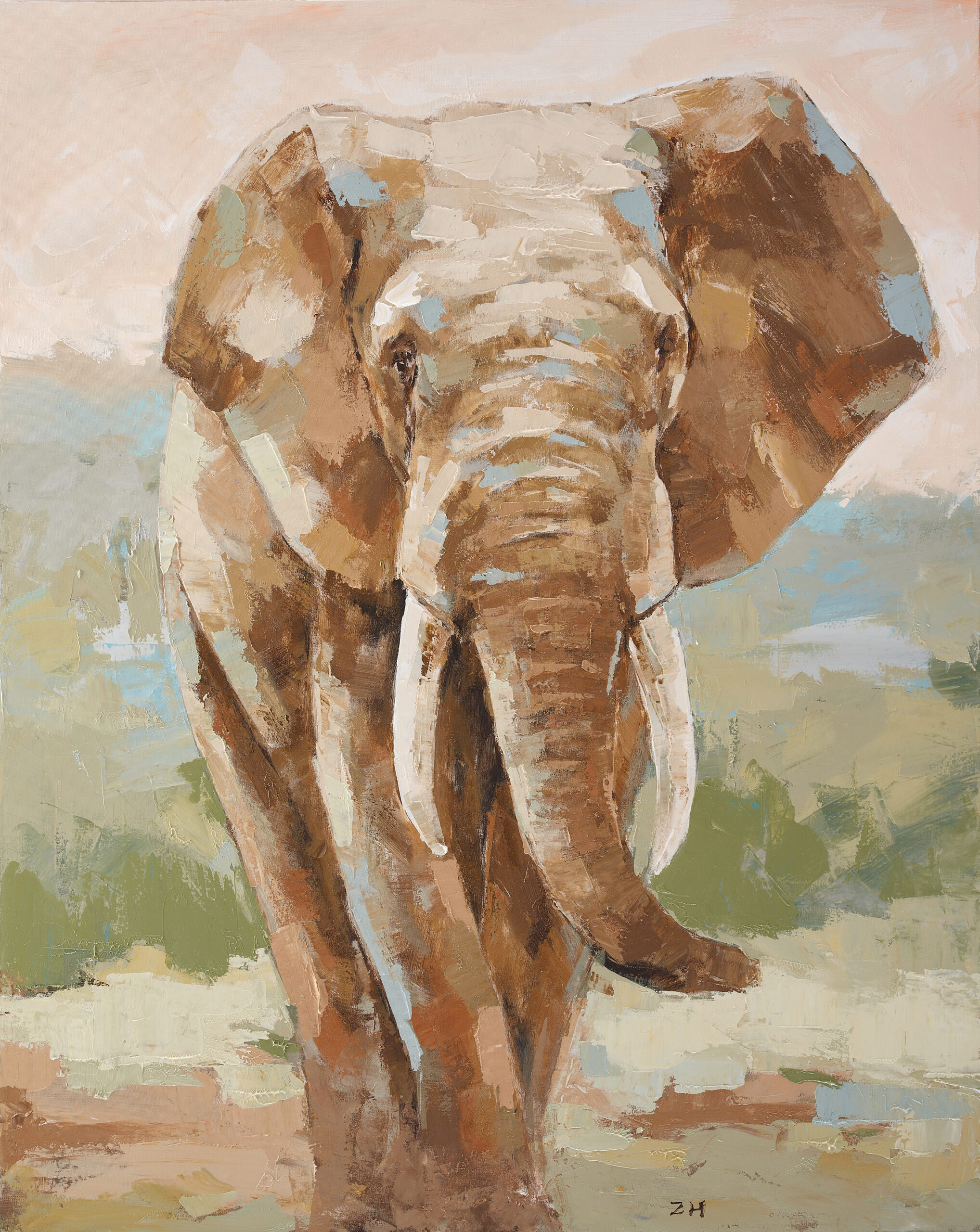 Táncoló  elefánt – kézzel átfestett olajfestmény