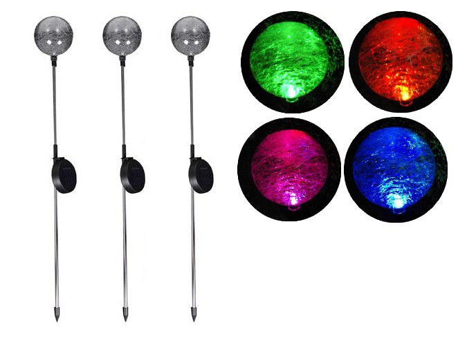 Kerti szoláris LED lámpa készlet – 3 db színváltó üveggömb