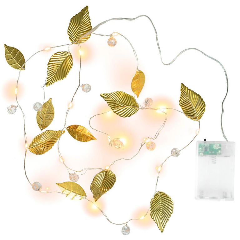 Nexos Világító gyöngy arany levelek 20 LED meleg fehér