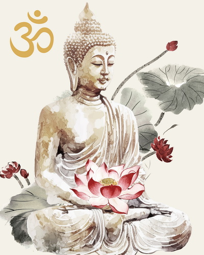 Buddha  lótusszal - vászonkép