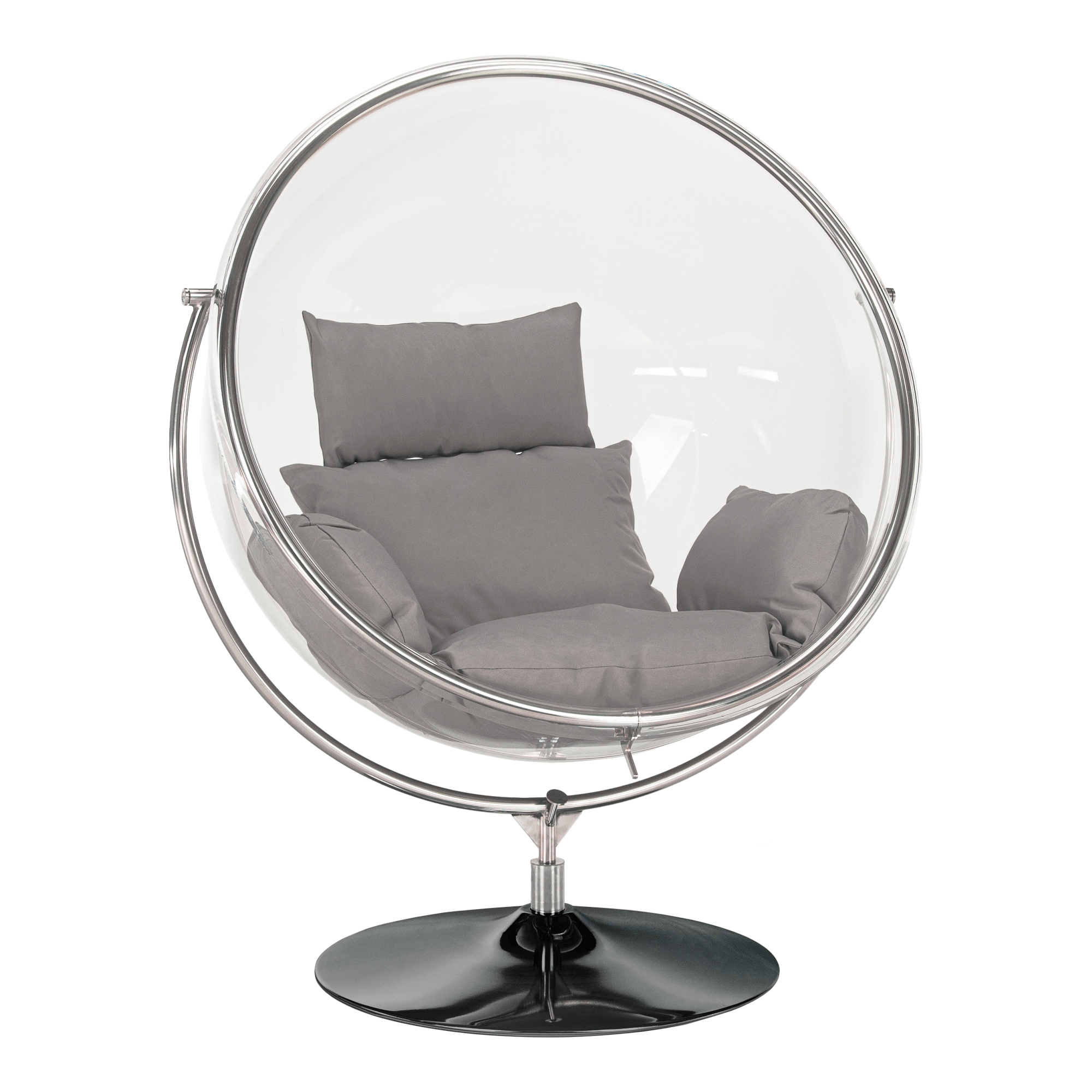Függő fotel állvánnyal, átlátszó/ezüst/fekete/szürke, BUBBLE TYP 2