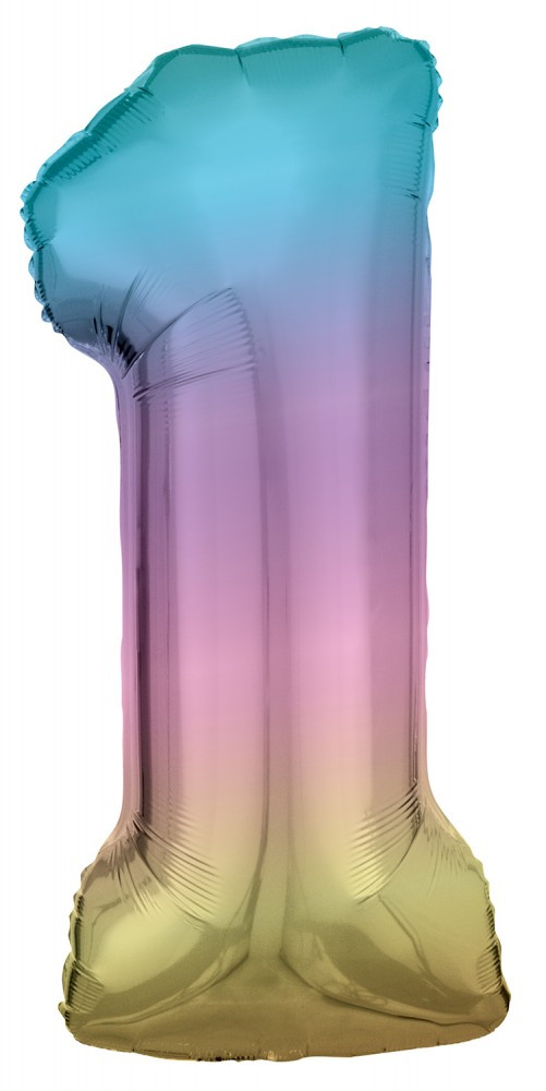 Pastel Rainbow óriás szám fólia lufi 1-es, 83 cm