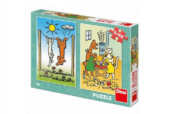 Puzzle Kutya és macska 2 x 48 db 18 x 26 cm dobozban 27x19x4