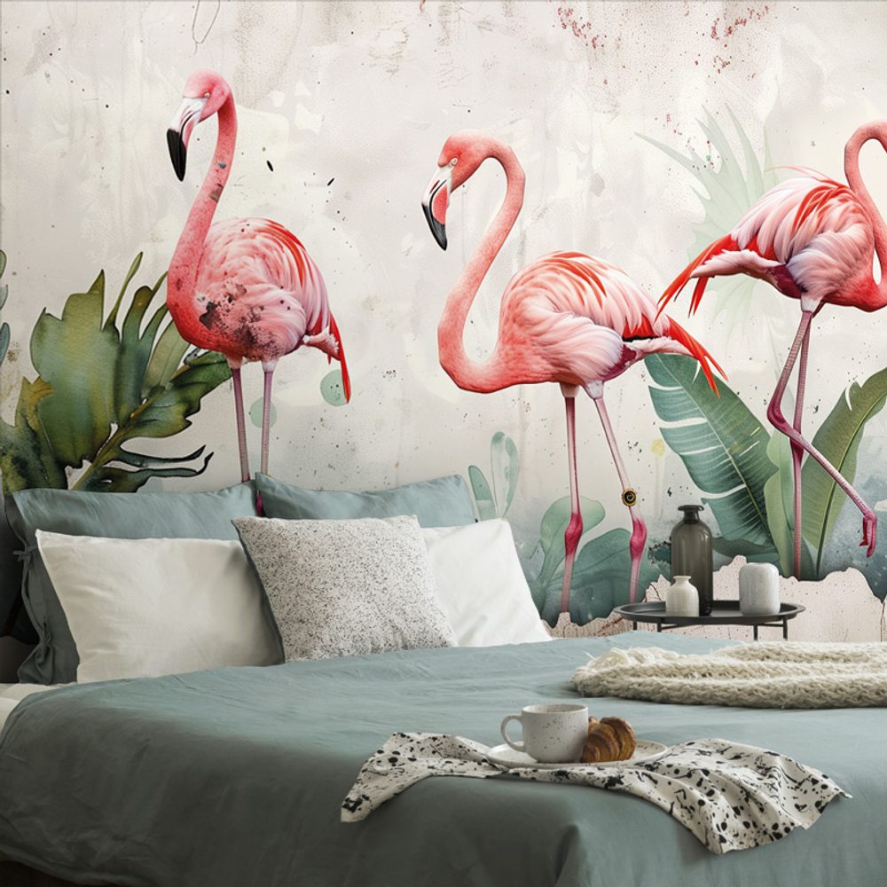 Öntapadó tapéta flamingók vintage stílusban