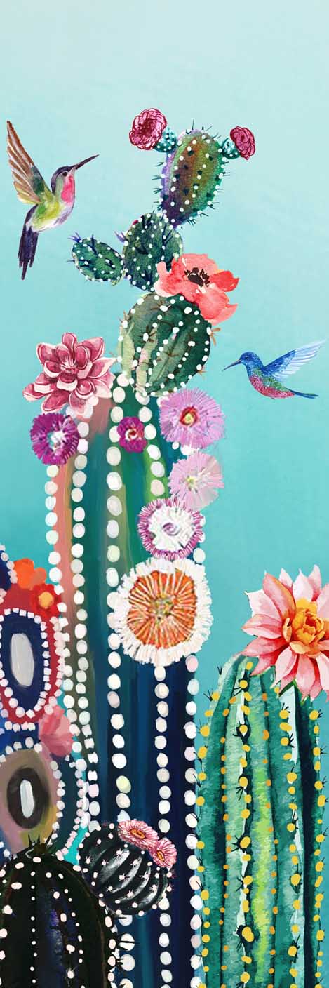 Színes virágzó kaktuszok - kézzel átfestett olajfestmény