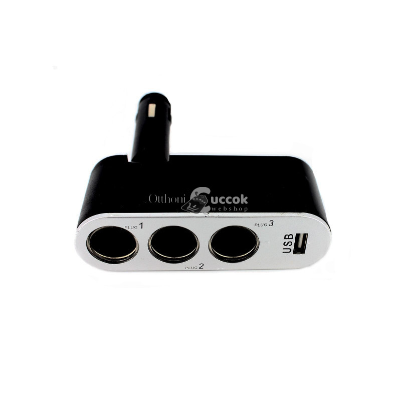 Carguard Szivargyújtóaljzatba csatlakoztatható 3-as elosztó + 1A USB csatlakozás