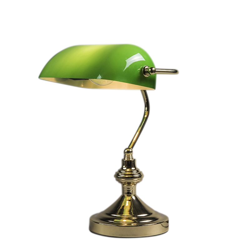 Klasszikus asztali lámpa/közjegyzői lámpa sárgaréz zöld üveggel - Banker
