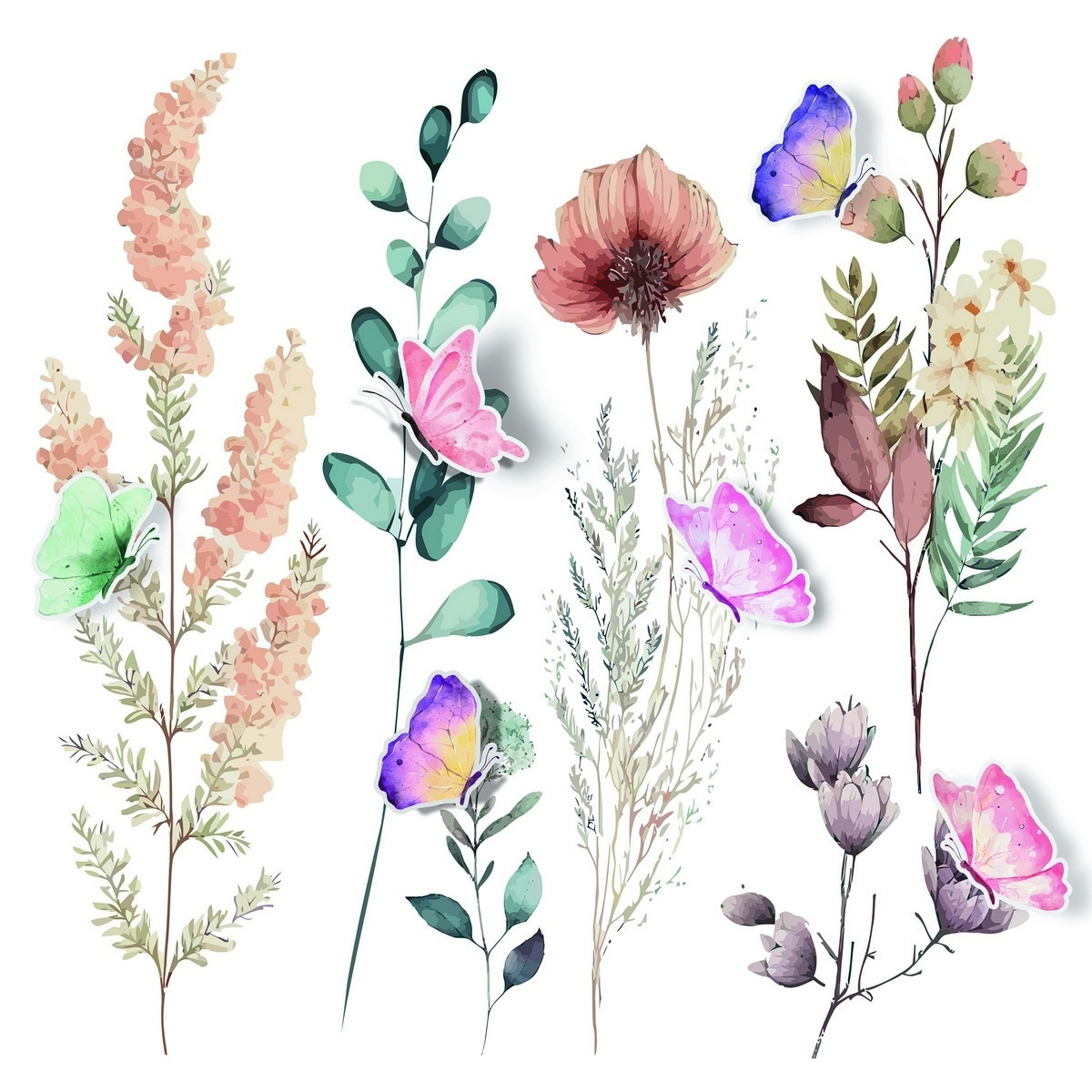 Watercolor Flowers öntapadós dekoráció, 30 x 30 cm