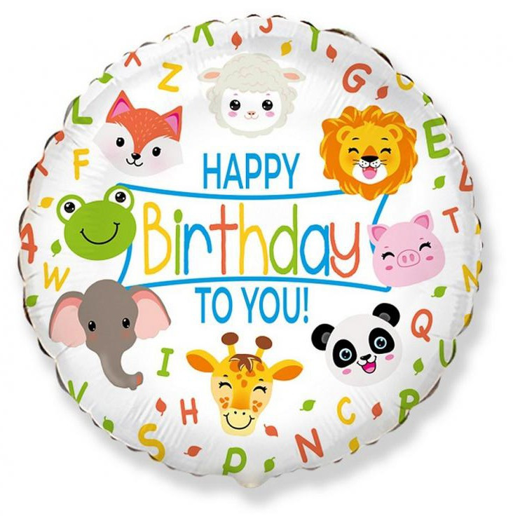 Állatos Happy Birthday Animals fólia lufi 48 cm