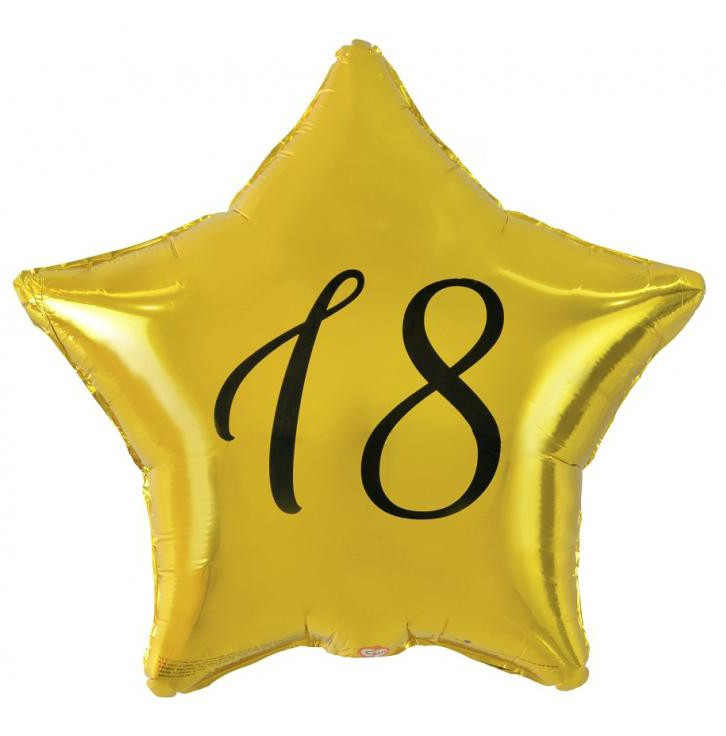 Arany Happy Birthday 18 Gold csillag fólia lufi 48 cm