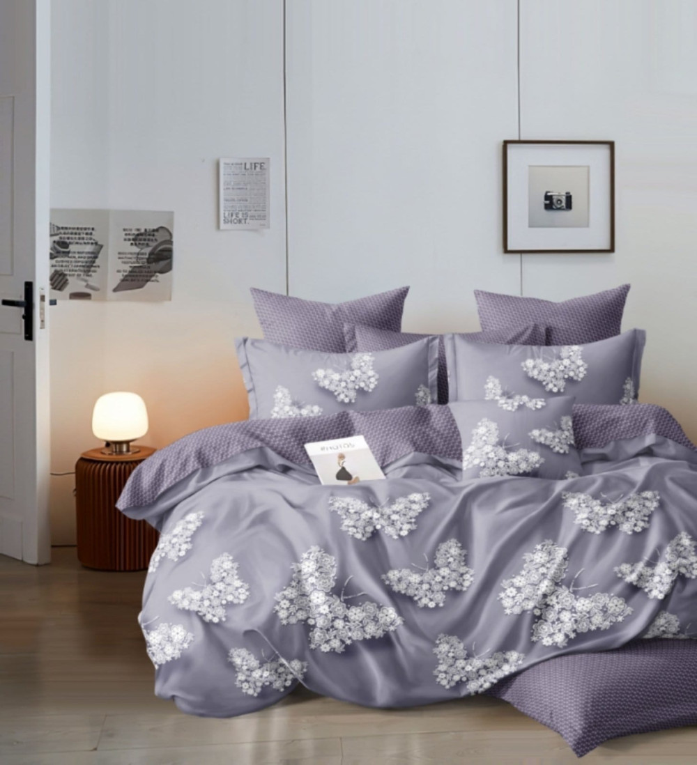 Charlotte új lila virágos lepkés ágynemű garnitura 3 részes