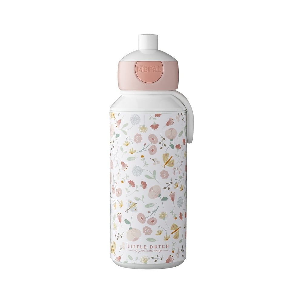 Fehér-világos rózsaszín gyerek ivópalack 400 ml Flowers & butterflies – Mepal