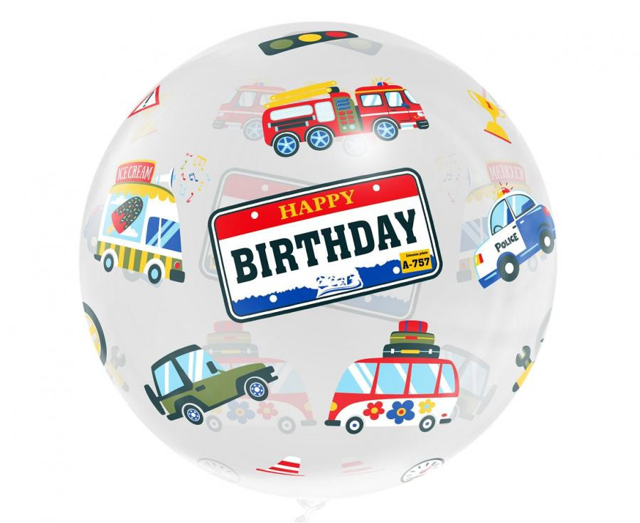 Happy Birthday Vehicles, Jármű gömb fólia lufi 46 cm