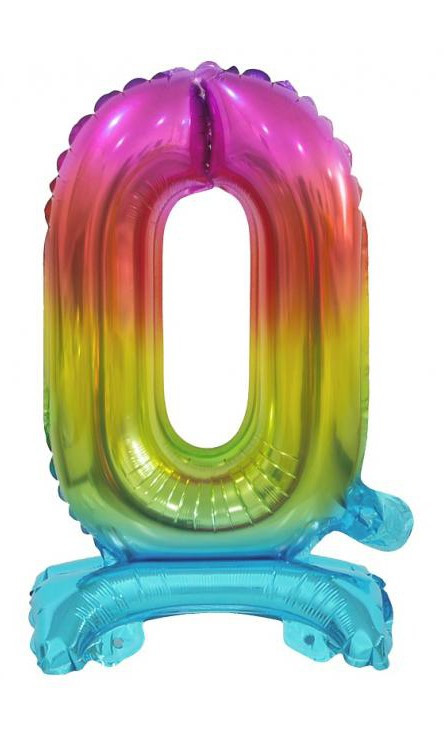 Színes Rainbow mini 0-ás szám fólia lufi talppal 38 cm