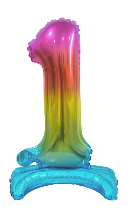 Színes Rainbow mini 1-es szám fólia lufi talppal 38 cm