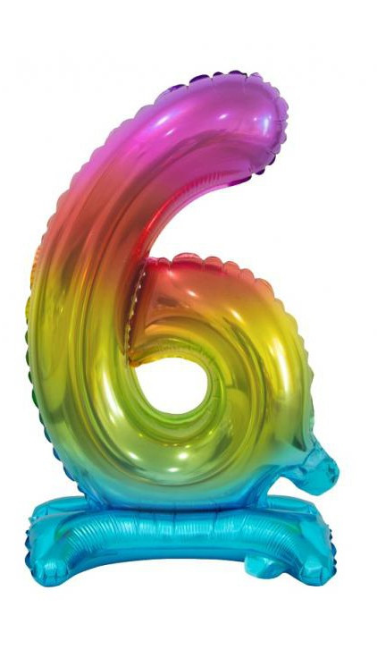 Színes Rainbow mini 6-os szám fólia lufi talppal 38 cm