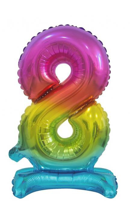 Színes Rainbow mini 8-as szám fólia lufi talppal 38 cm
