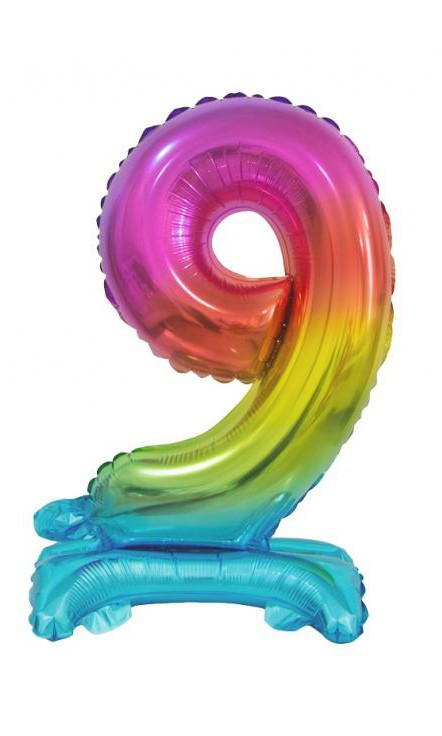 Színes Rainbow mini 9-es szám fólia lufi talppal 38 cm