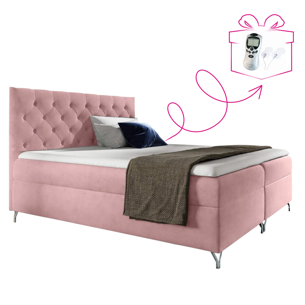 Boxspring ágy, 120x200, rózsaszín Velvet szövet, GULIETTE + ajándék