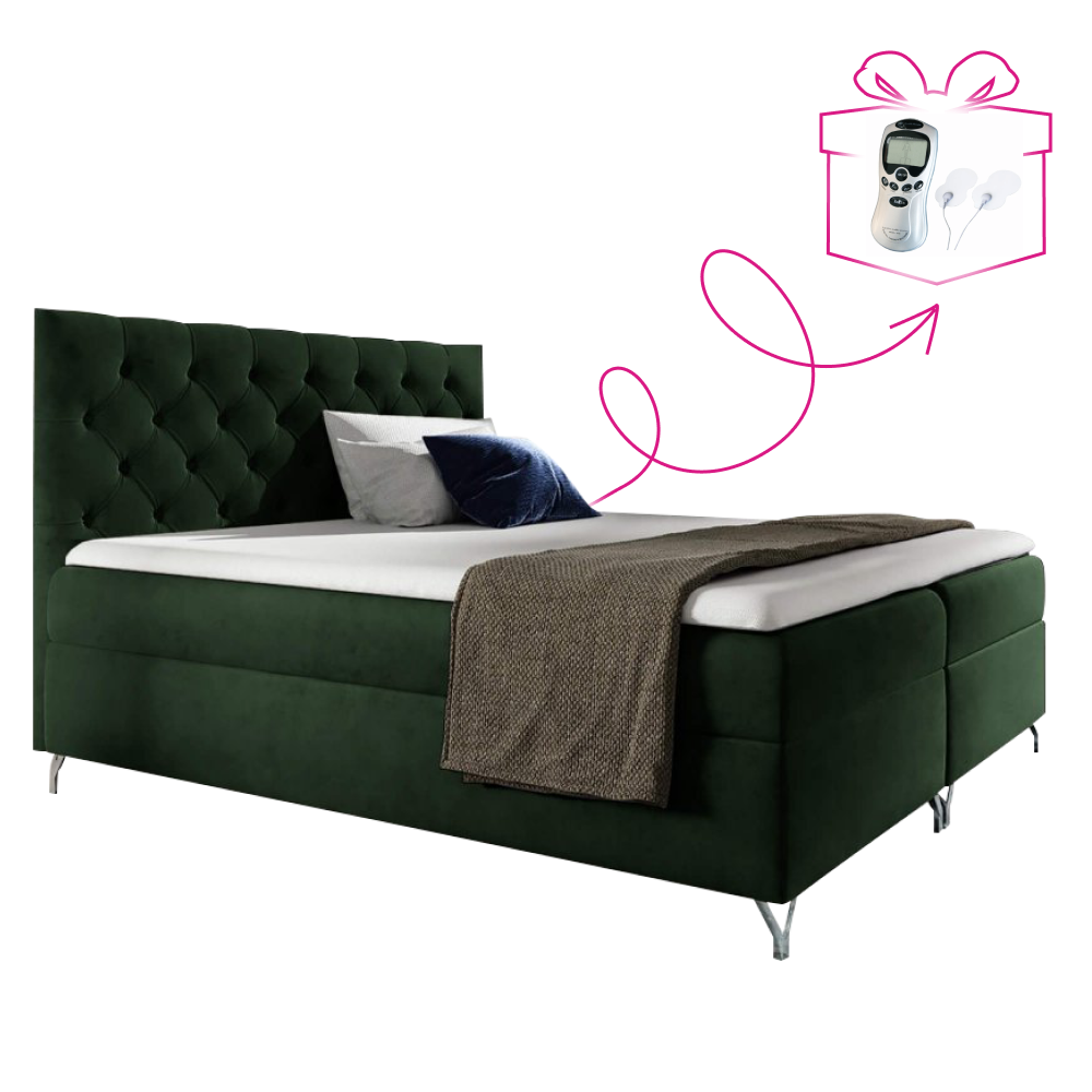 Boxspring ágy, 160x200, zöld Velvet szövet, GULIETTE + ajándék