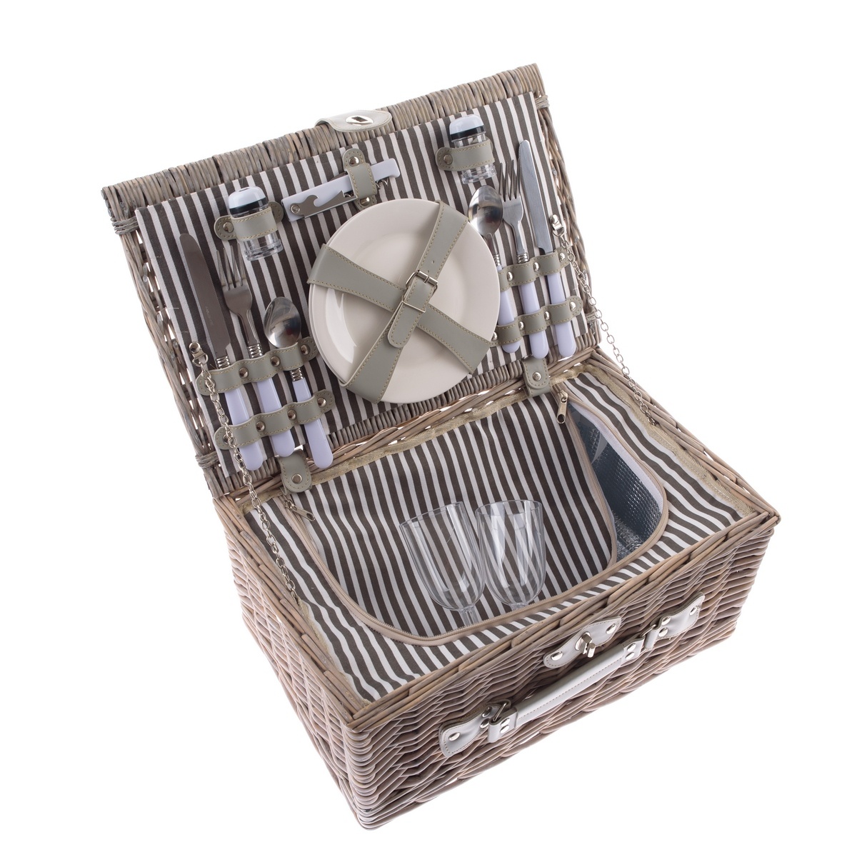 2 személyes fonott piknikkosár termoszdobozzal, 42 x 28 x 20 cm, 3,25 kg