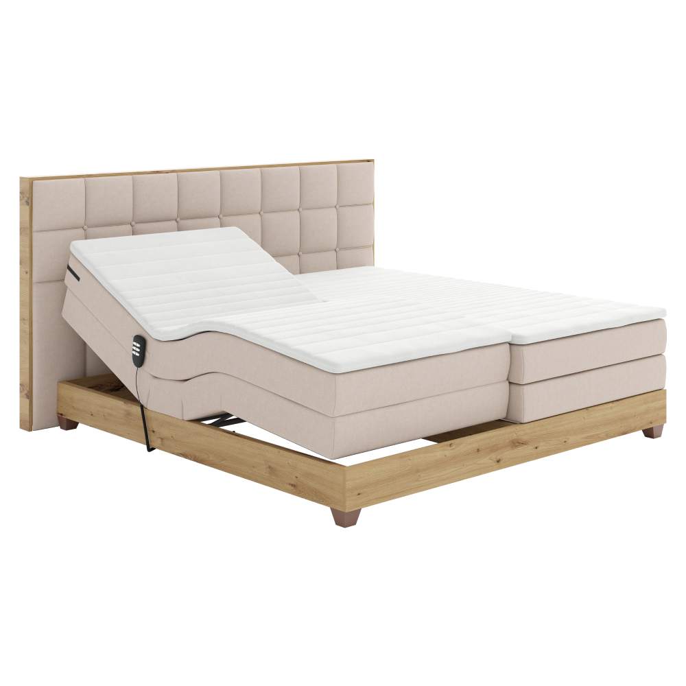 Elektromos állítható ágy, boxspring, bézs/artisan tölgy, 160x200, TIANA