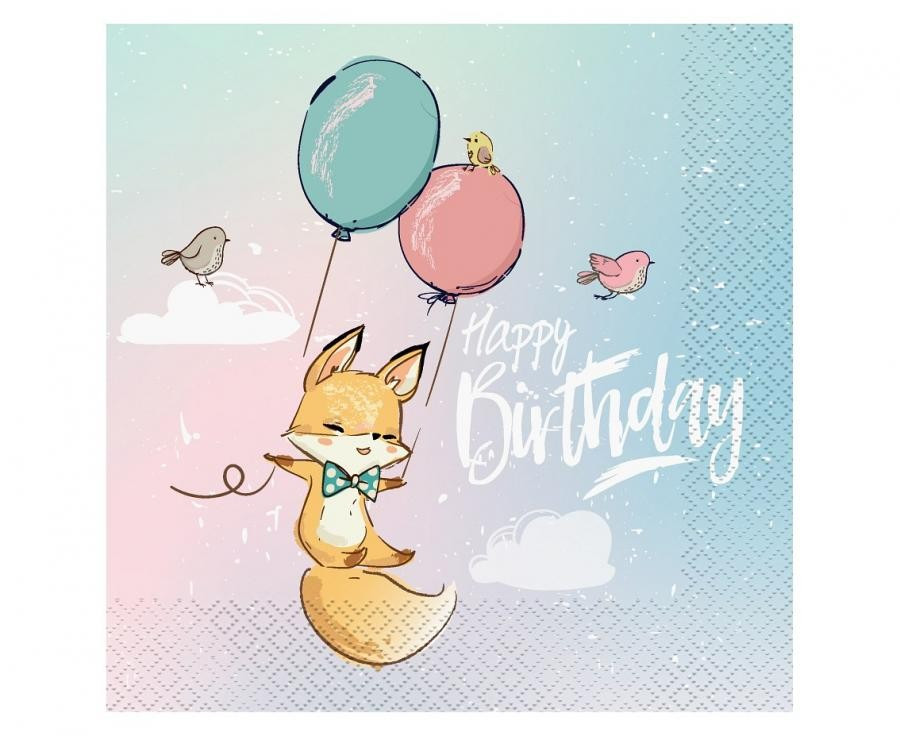 Happy Birthday Fox szalvéta 20 db-os 33x33 cm