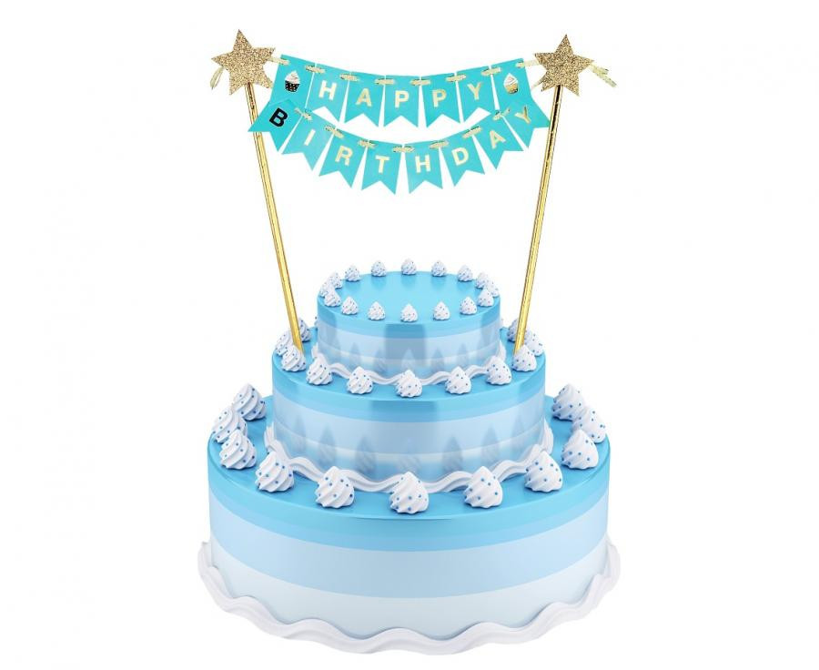 Happy Birthday Light blue torta dekoráció 25 cm