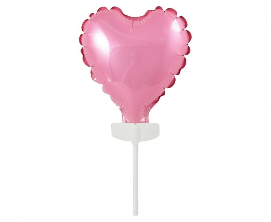 Pink Heart, Rózsaszín szív fólia lufi tortára 8 cm