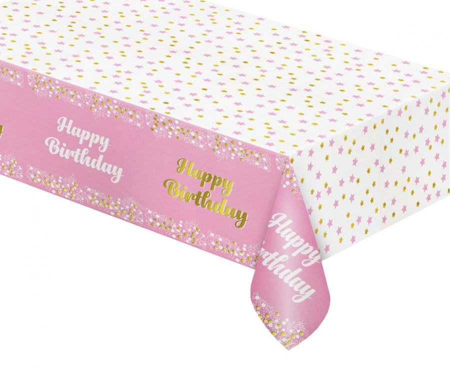 Rózsaszín Happy Birthday BandC Light Pink fólia asztalterítő 137x183 cm