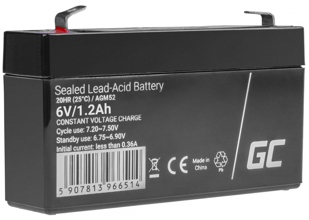 AGM VRLA gondozásmentes ólom akkumulátor / akku 6V 1.2Ah AGM52 riasztókhoz, pénztárgépekhez, játékokhoz