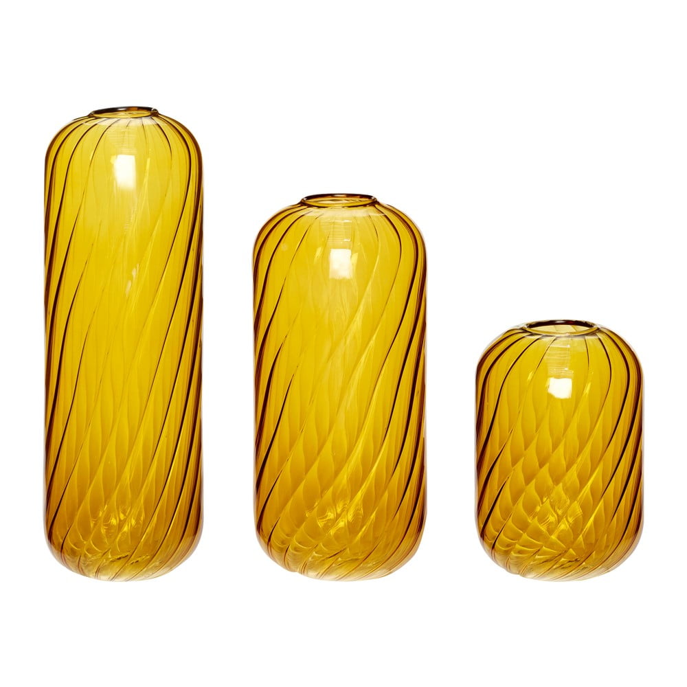 Okkersárga üveg kézzel készített váza készlet 3 db-os (magasság 20 cm) Fleur – Hübsch