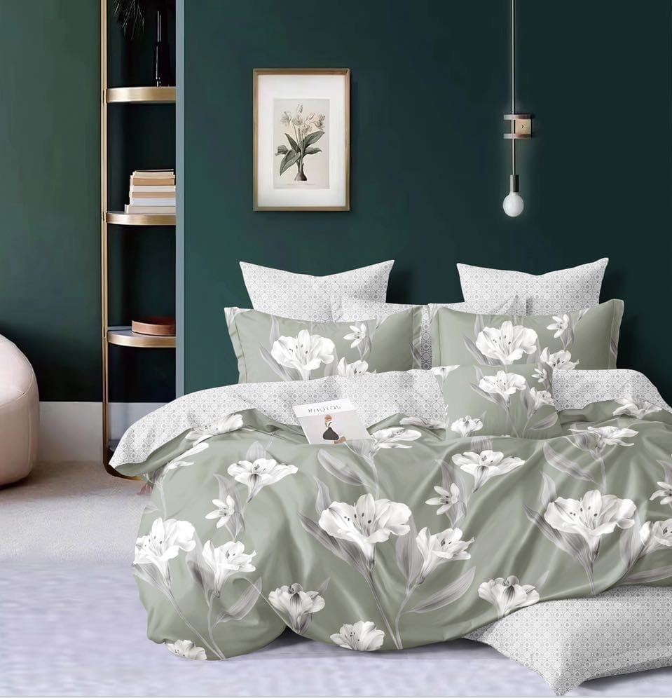 Aubrey új zöld fehér virágos ágynemű garnitura 3 részes