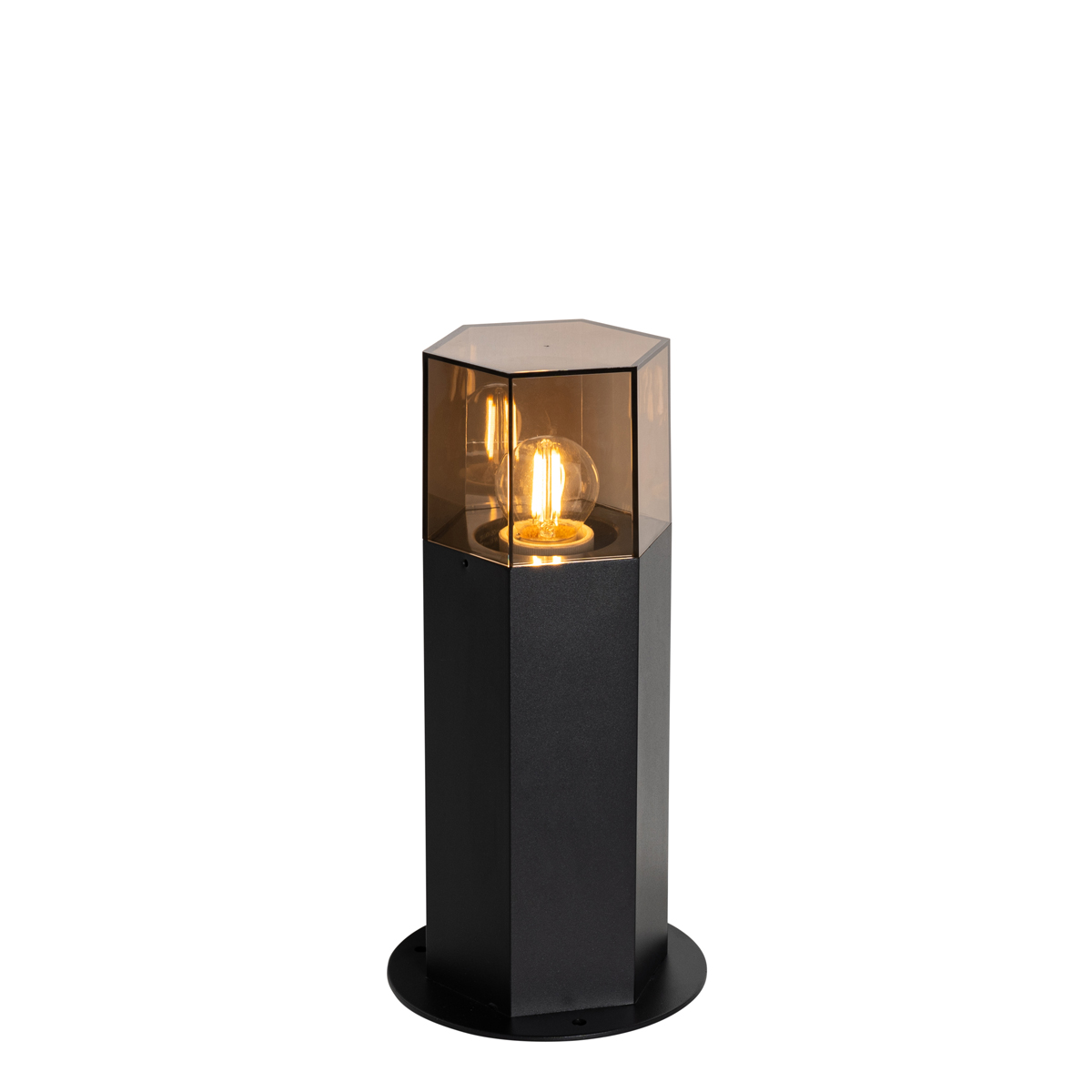 Kültéri állólámpa fekete füstüveg árnyalattal hatszögletű 30 cm - Dánia
