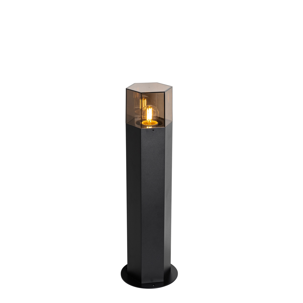 Álló kültéri lámpa fekete füstüveg árnyalattal hatszögletű 50 cm - Dánia