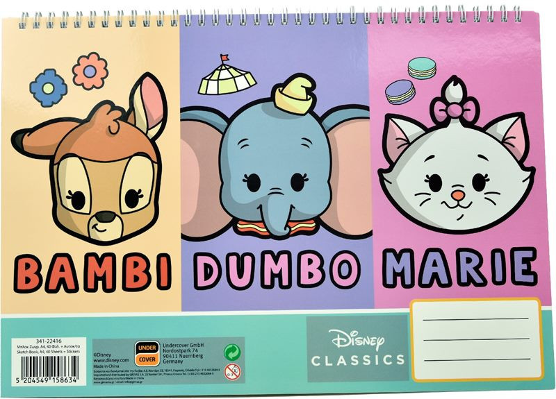 Disney Classic Animals A/4 spirál vázlatfüzet 40 lapos matricával