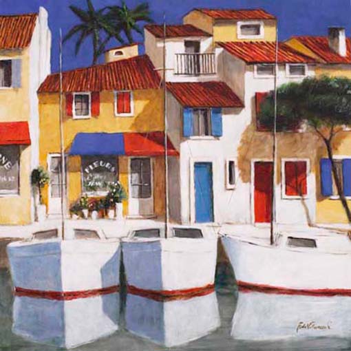 Fehér csónakok - kézzel festett olajfestmény