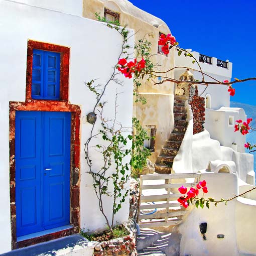 Kék görög ajtó - vászonkép
