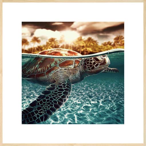 Merülő teknős - keretezett üvegkép