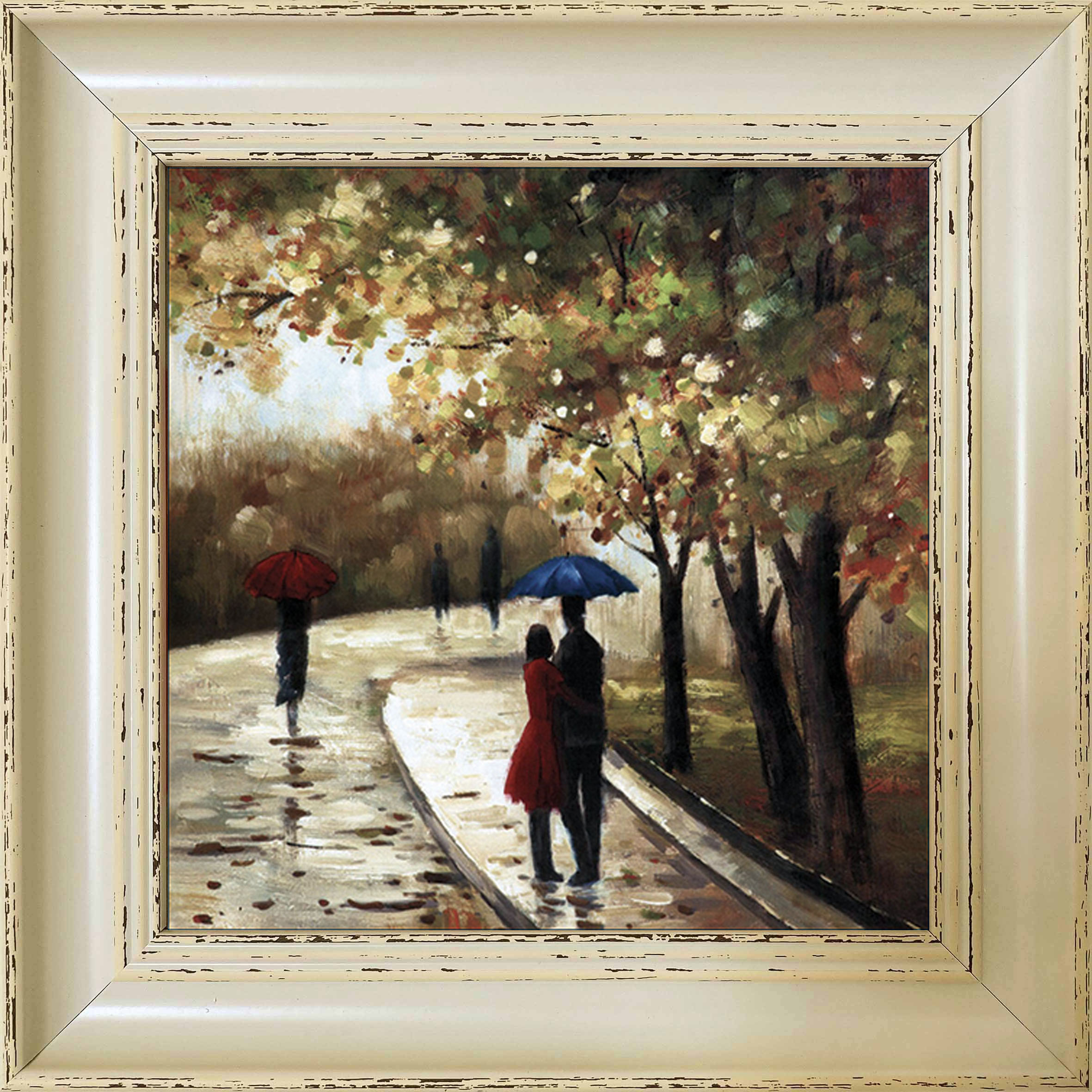 Romantikus séta az esőben - keretezett olajfestmény