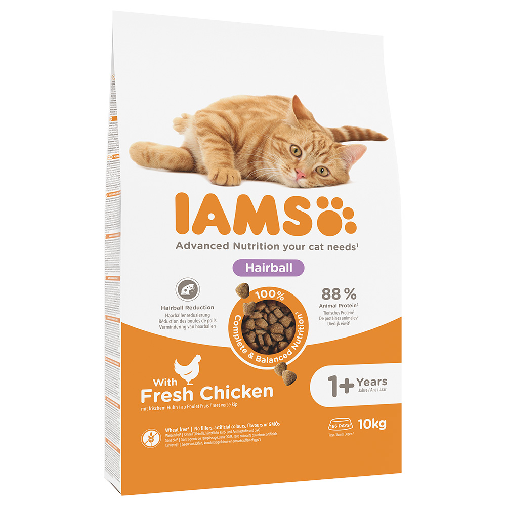 10kg IAMS Advanced Nutrition Hairball csirke száraz macskatáp 10% árengedménnyel